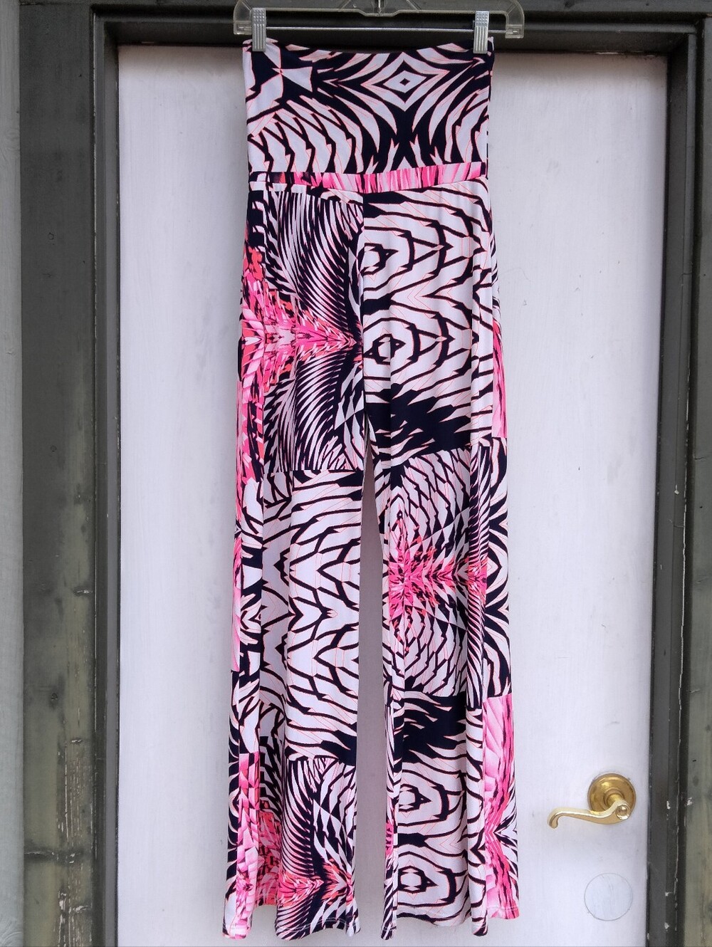 Groovy Women’s Wide-Leg Geometric Print Fold Over Palazzo Pants Size Medium
